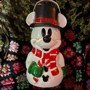 Vintage Disneyland Mickey Mouse Snowman Holiday Popcorn Bucket - "Winter Fun"